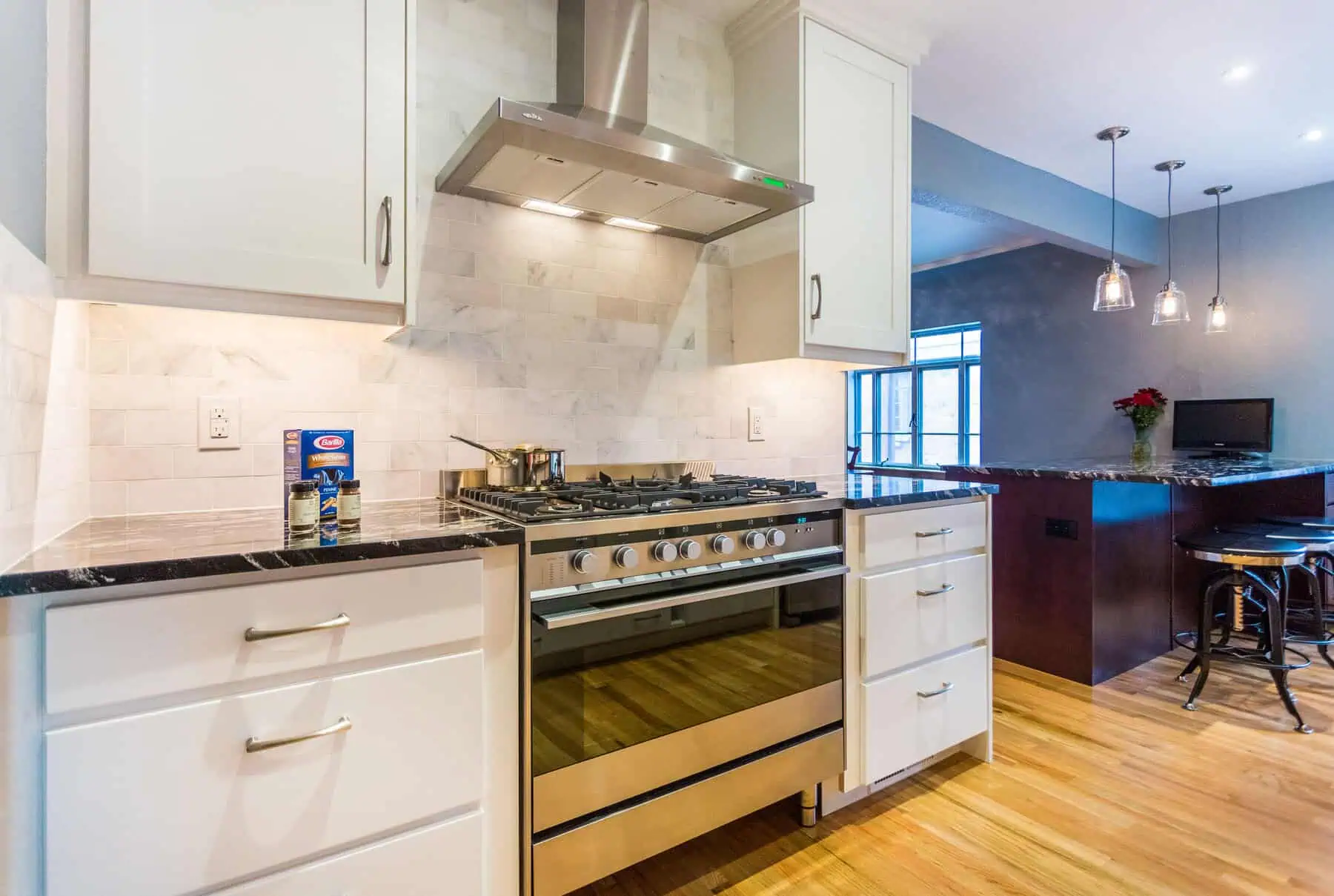 Modern kitchen with stainless steel appliances