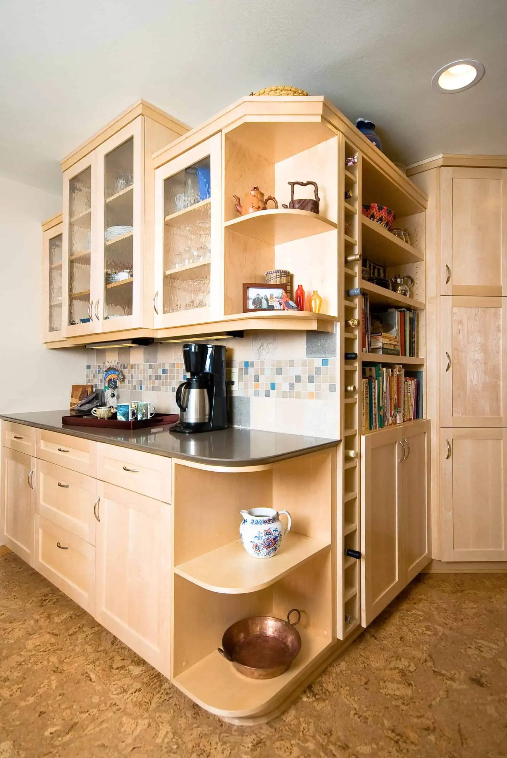 Modern kitchen with wooden cabinetry.