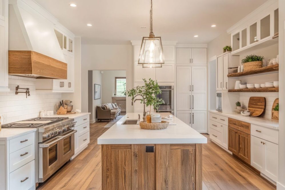 Modern kitchen with wooden accents
