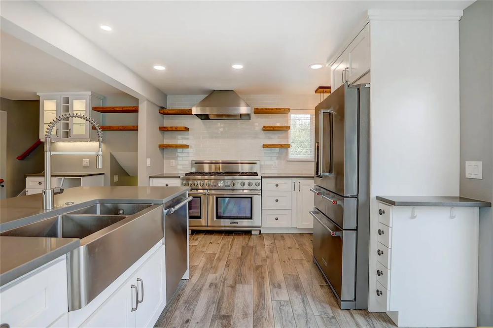 Modern kitchen with stainless steel appliances