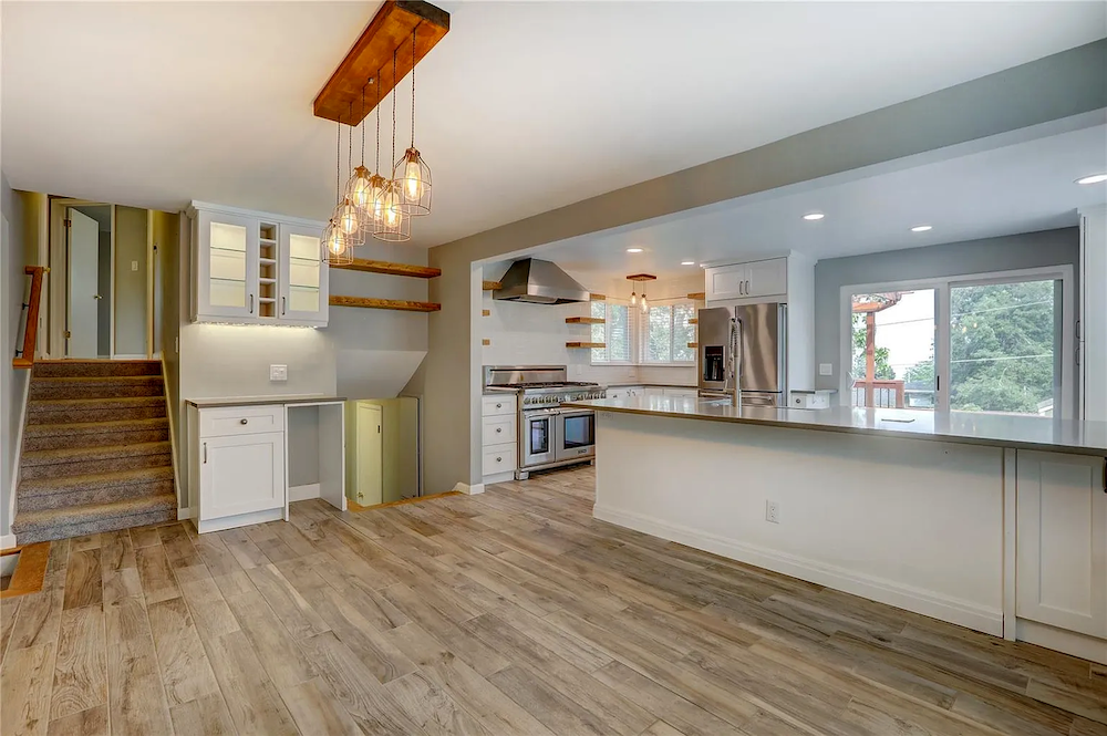 Modern basement kitchen with open layout